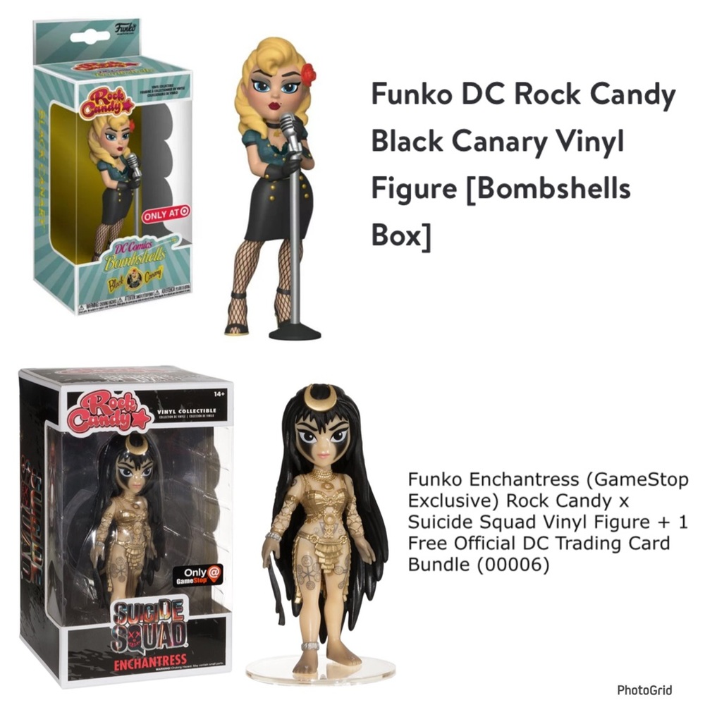 2 Funko pops rock candy figures bombshells and suicide squad new action figures